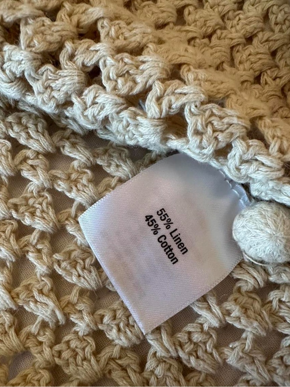 Vintage Y2K Norm Thompson Crochet Crop Cardigan Linen Blend Boho Coastal Neutral - Picture 6 of 8